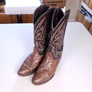Larry Mahan Ostrich Cowboy Boots Brown Exotic Western Leather Men's 7.5E VTG